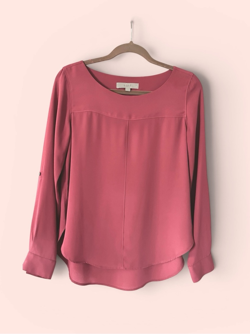 LOFT Rose-Pink Long Sleeve Scoop Neck Blouse